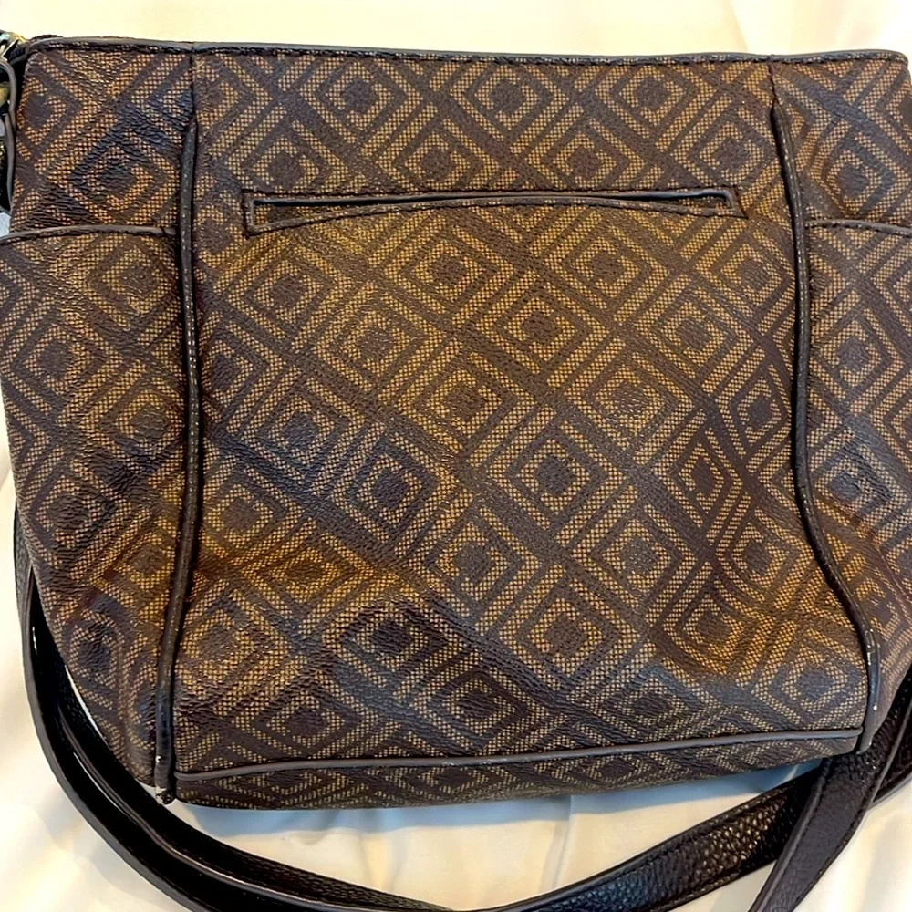 Liz Claiborne Crossbody Purse Brown Faux Leather Shoulder Carry Bag Diamond!